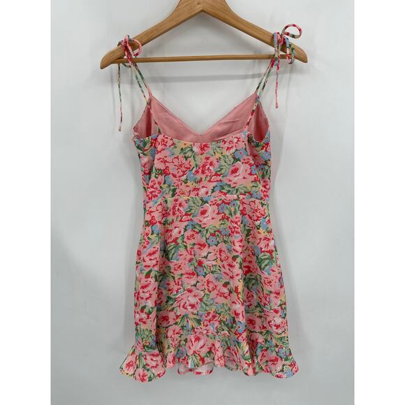 LPA Revolve Multi Ruffle Floral Mini Dress V Neckline Tie Shoulders Size Small - Picture 3 of 6